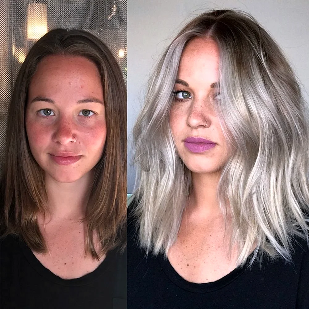 До и после окрашивания волос в блонд