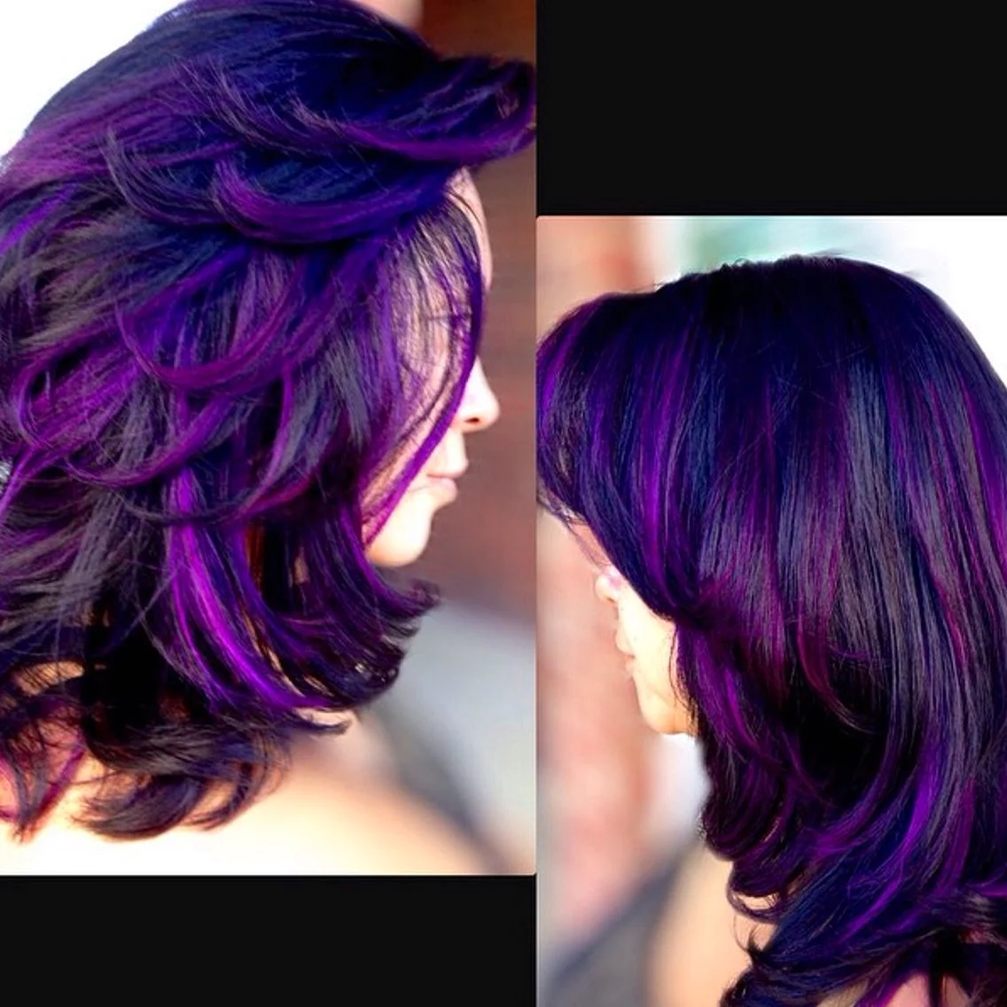Фиолетовое мелирование на темные волосы