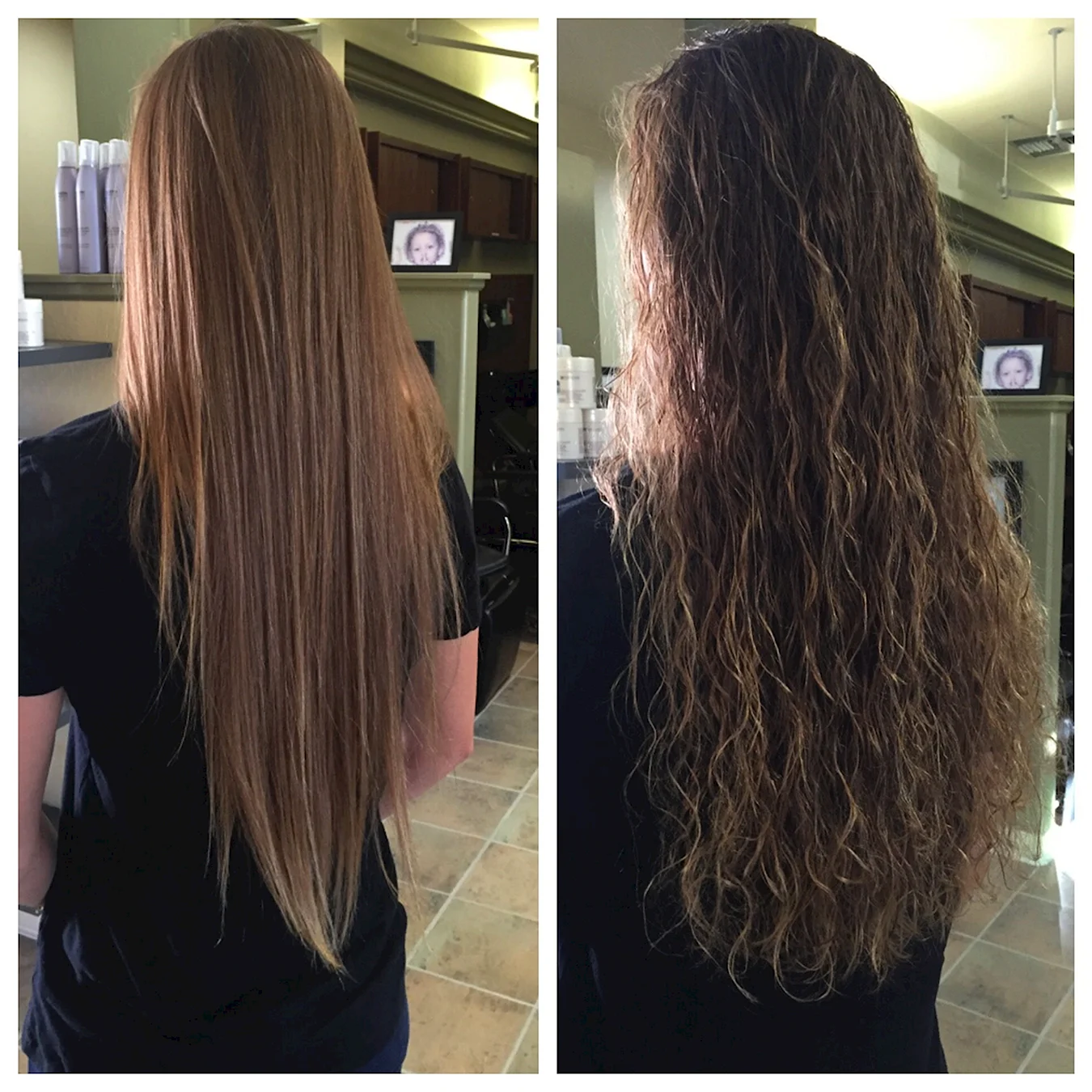Химия на длинные волосы до и после