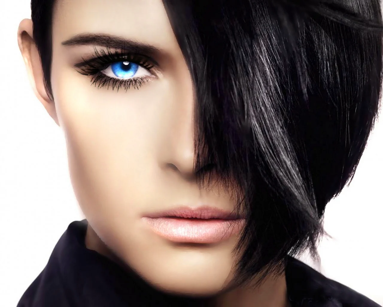 Макияж голубые глаза черные волосы