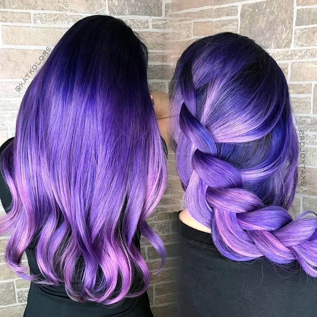 Окрашивание длинных волос фиолетовый