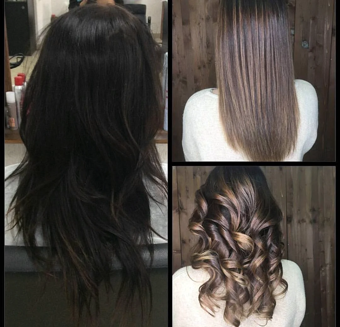 Окрашивание темных волос до и после