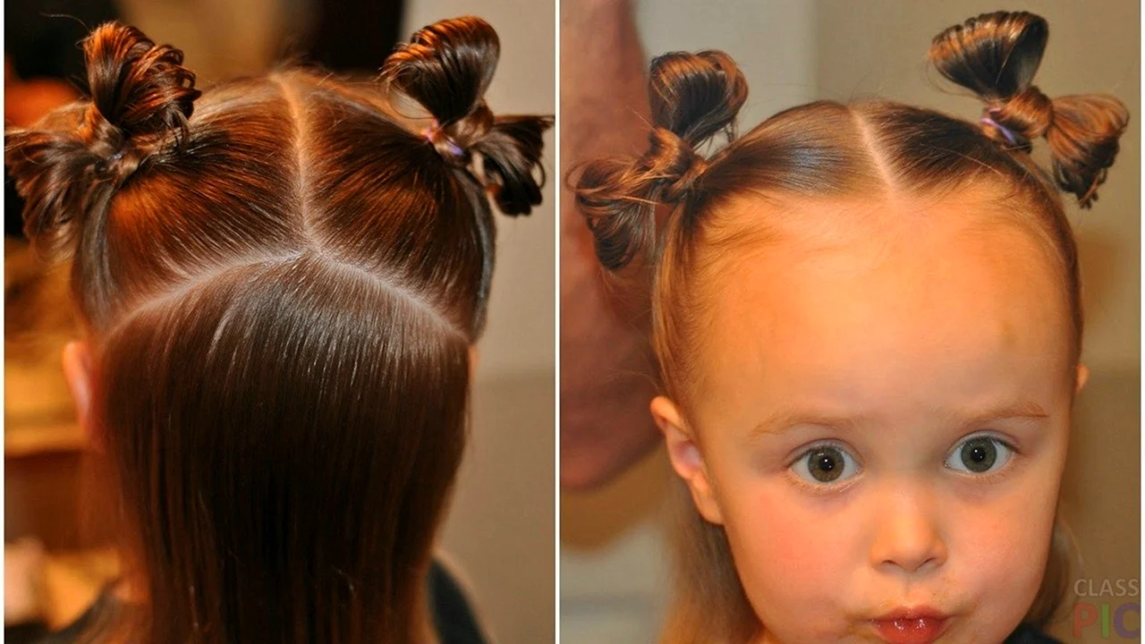 Причёска для девочки на средние волосы из хвостика бантиком