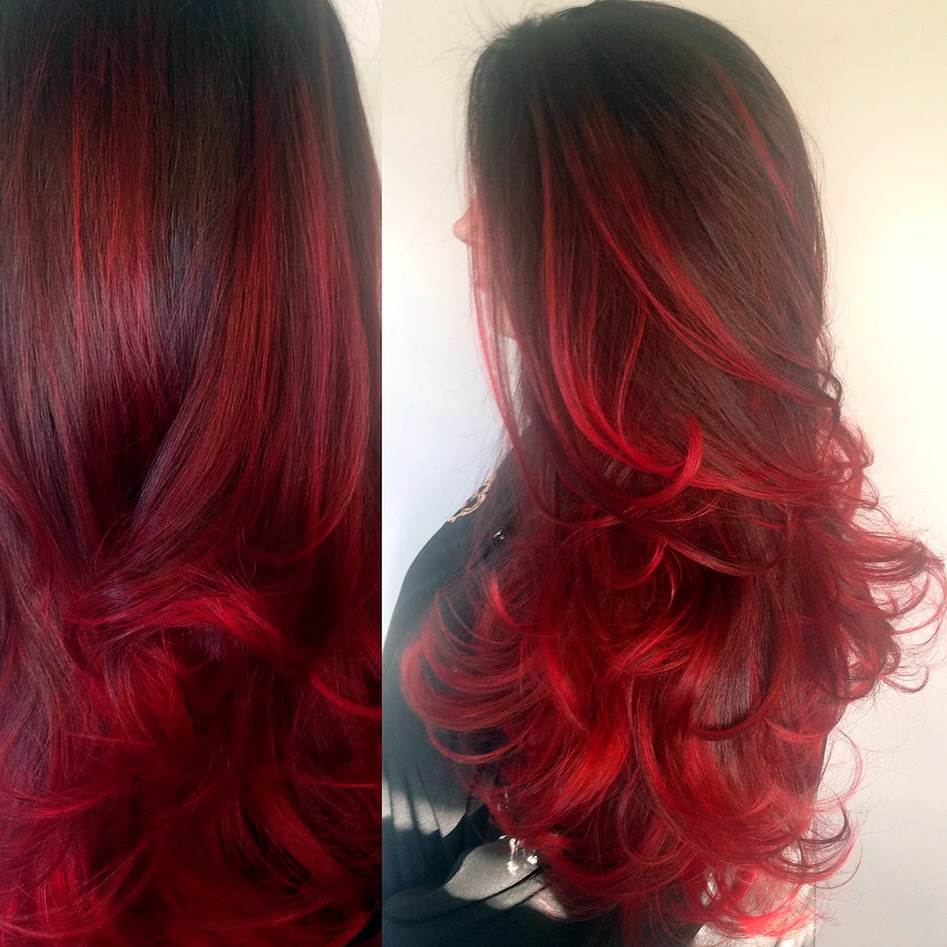 Растяжка красного цвета на волосах