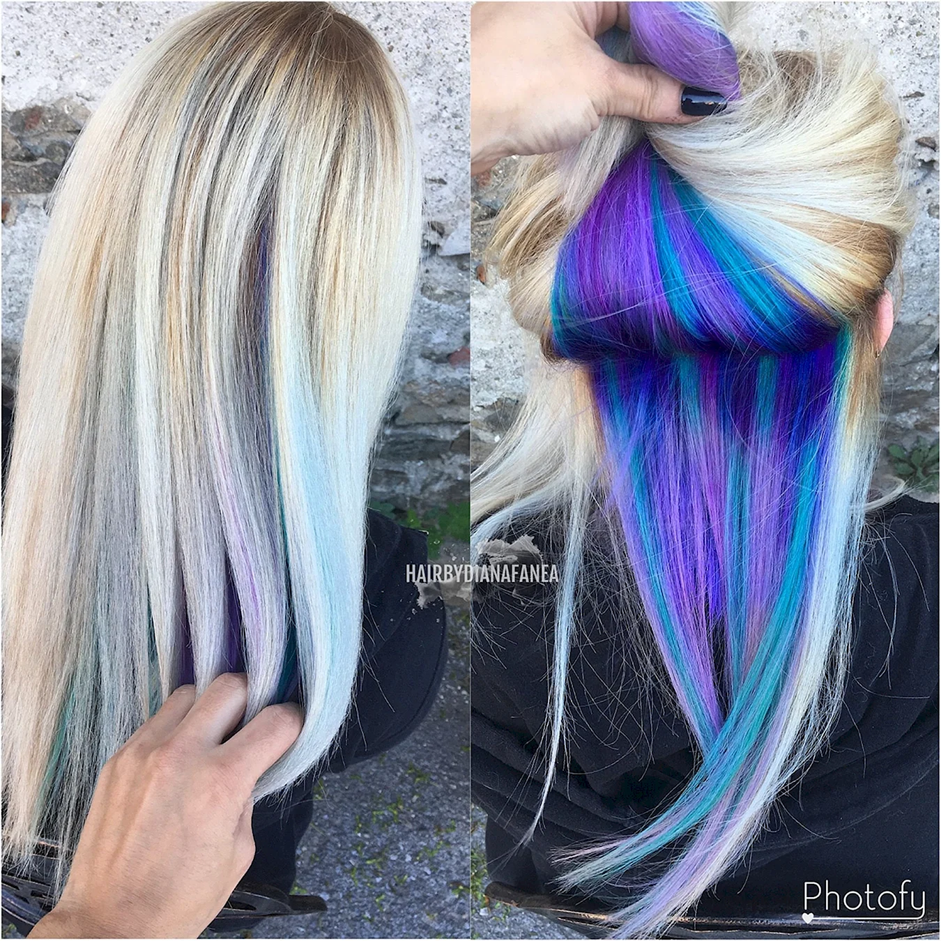 Разноцветные пряди на светлых волосах