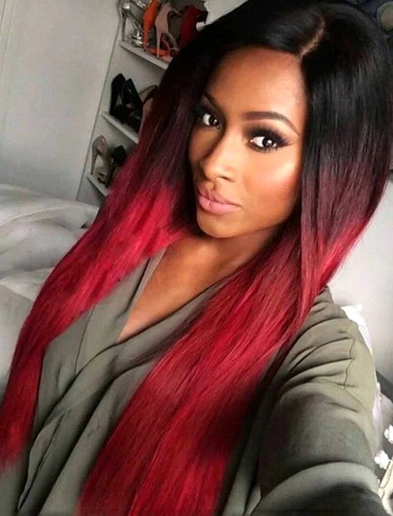 Red hair Ombre Wig long Black