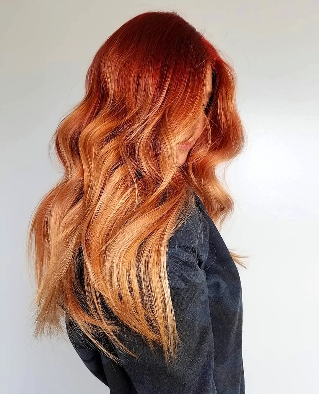 Рыжее омбре на длинные волосы