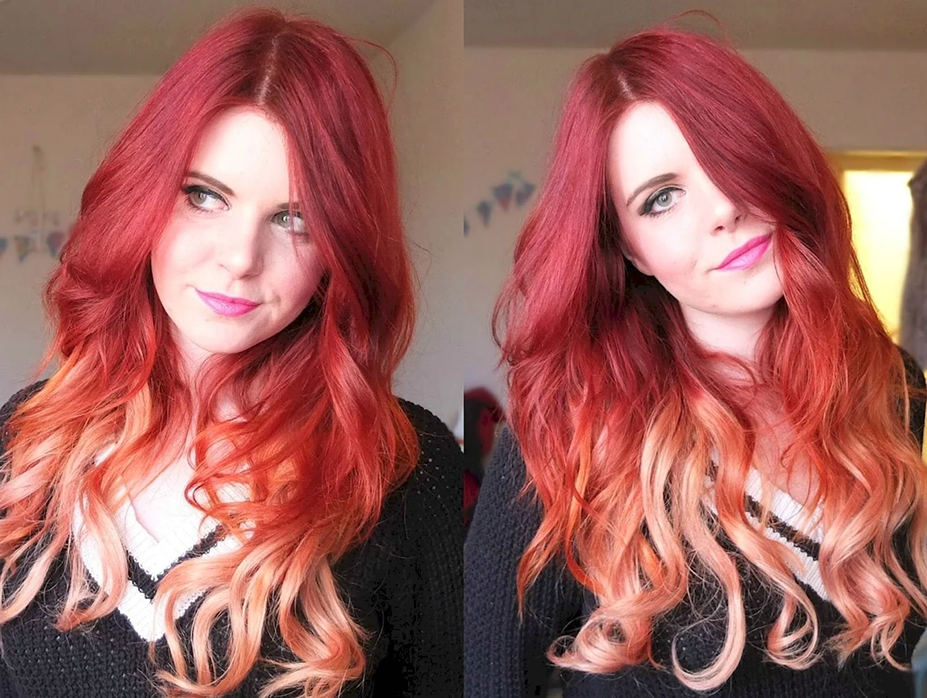 Рыжие волосы с розовыми прядями