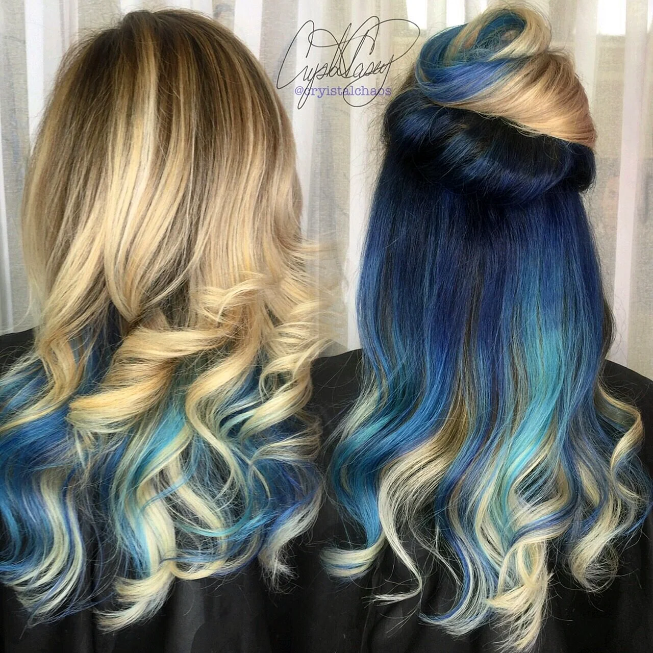 Синие пряди на светлых волосах