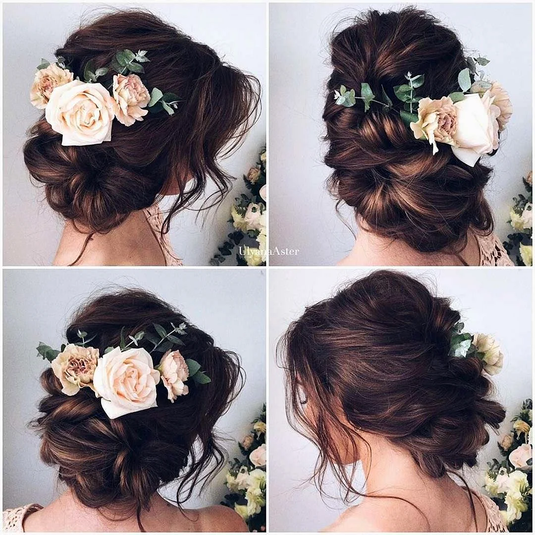 Свадебные прически на средние волосы с цветами