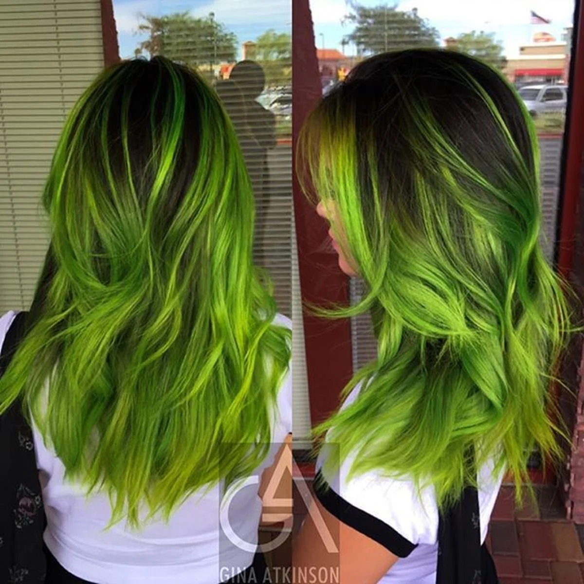 Зелёные пряди на русых волосах
