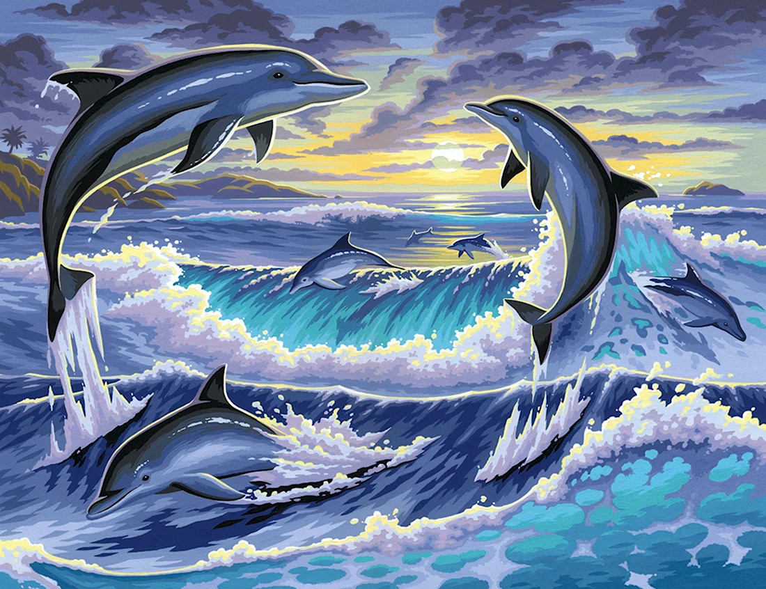 Алмазная мозаика дельфины 40х50