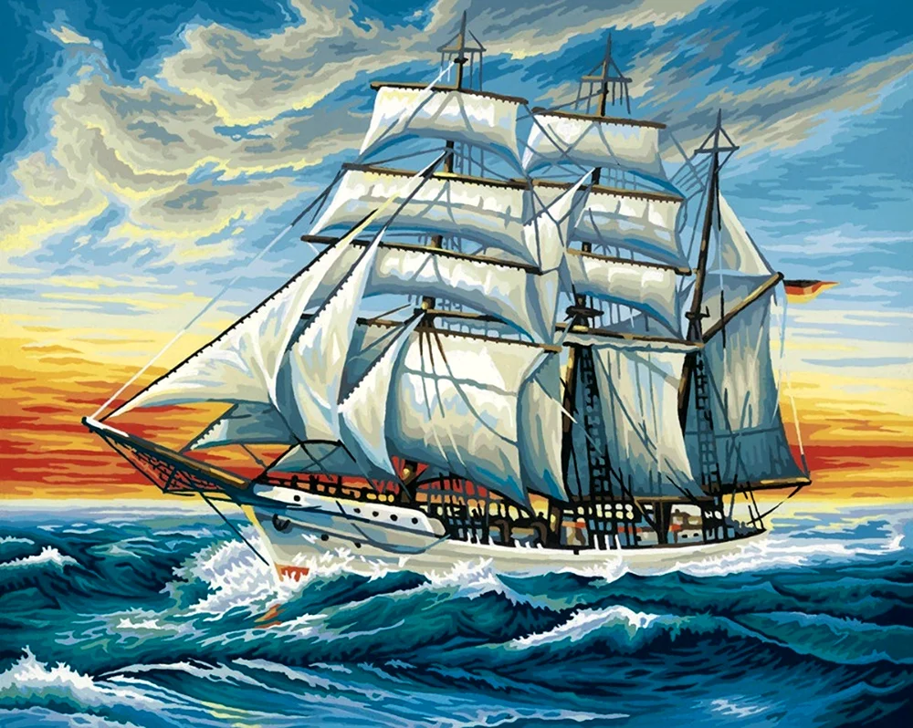 Алмазная мозаика парусник 50х40 корабль в море