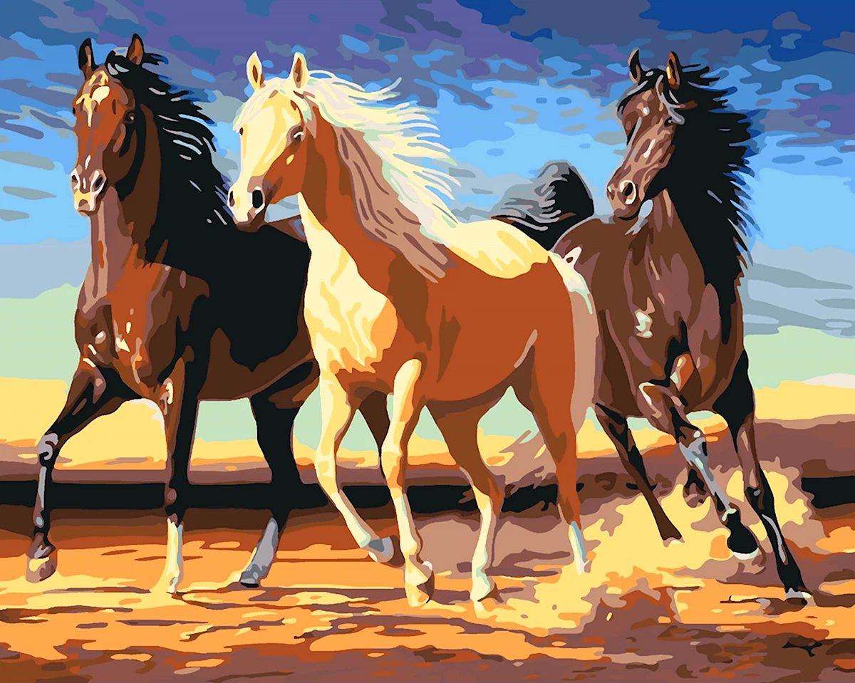 Алмазная мозаика табун лошадей
