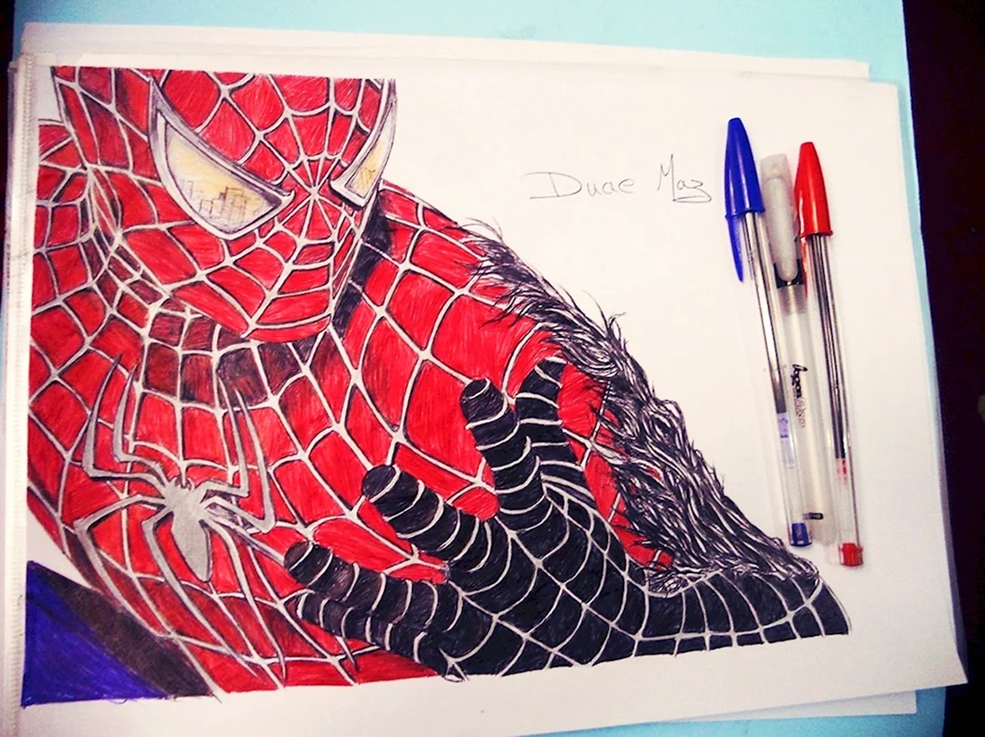 Человек паук арт маркерами