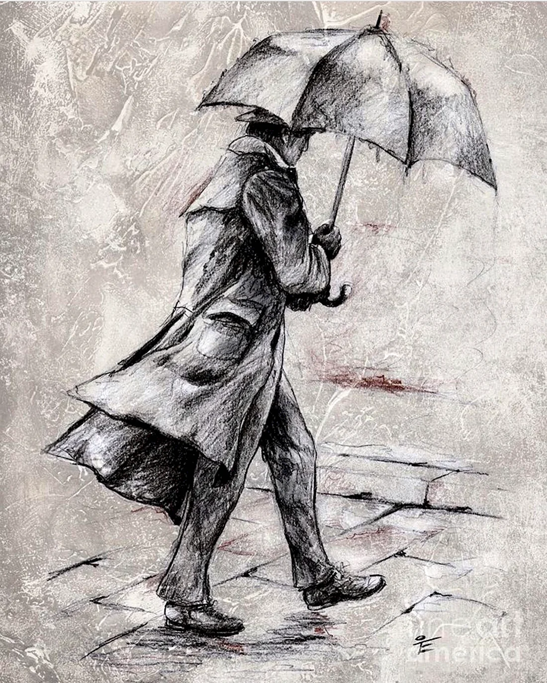 Человек с зонтом рисунок