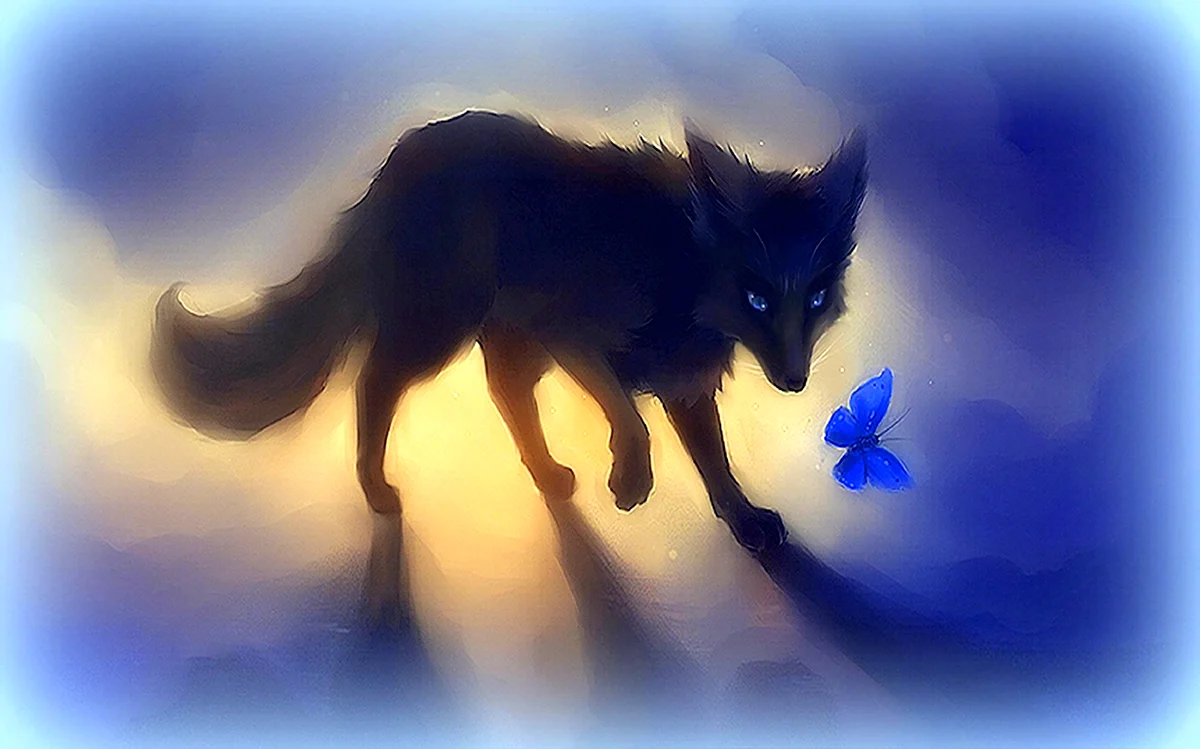 Чёрный волк с голубыми глазами арт