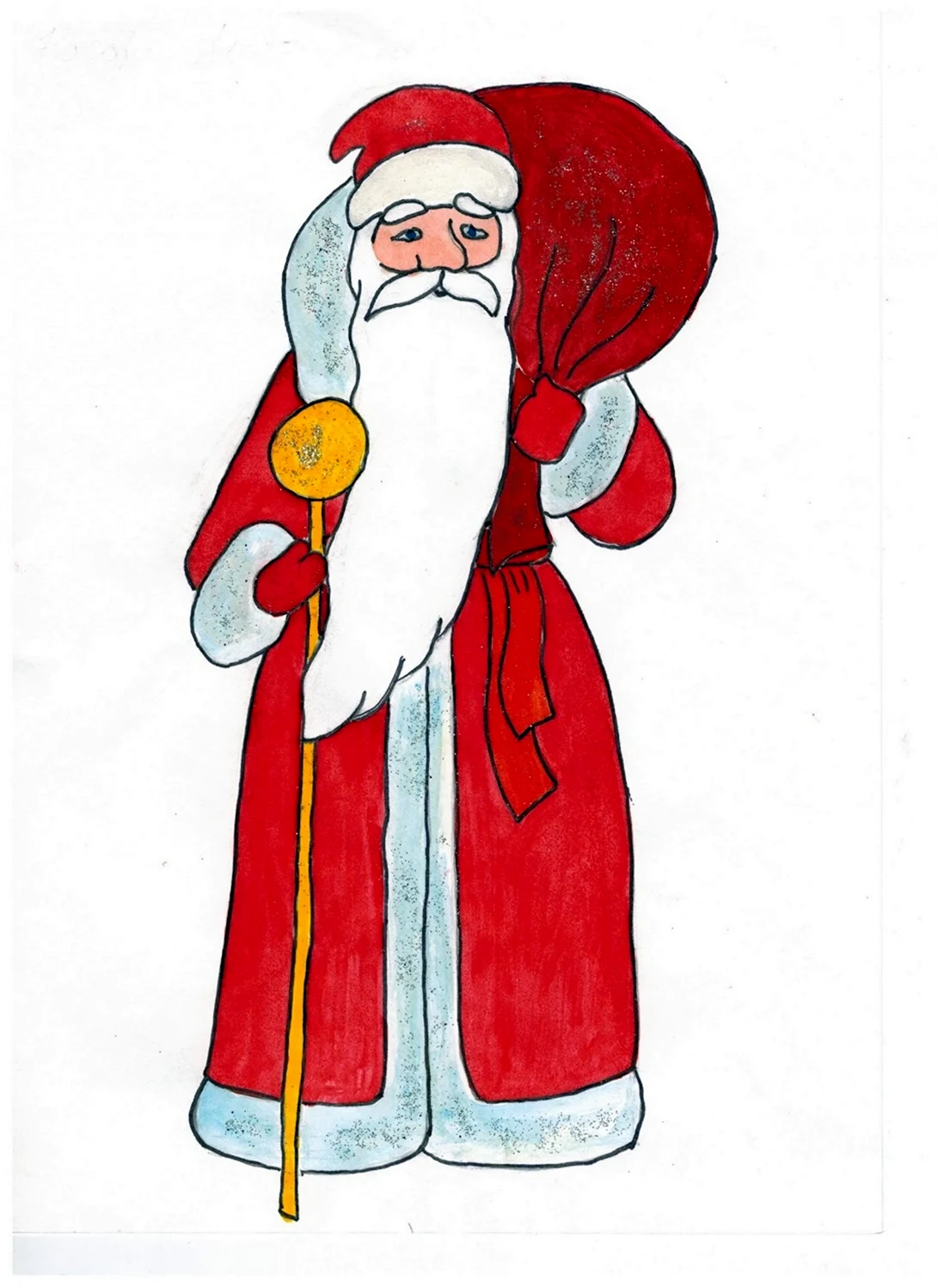 Дед Мороз рисунок карандашом цветной