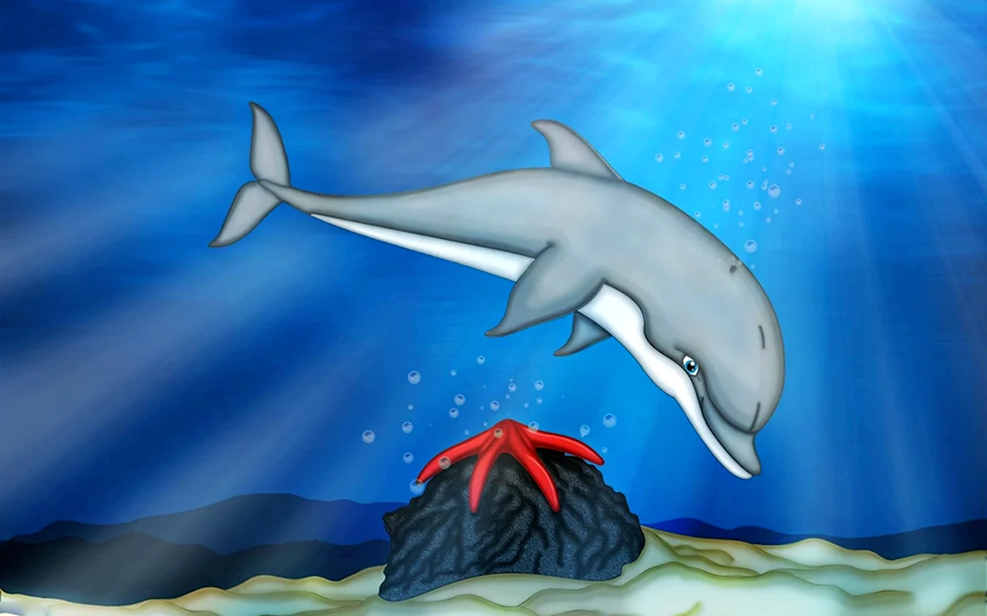 Дельфин в море рисунок