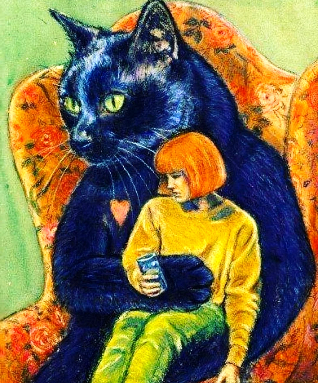 Девушка с черным котом в живописи
