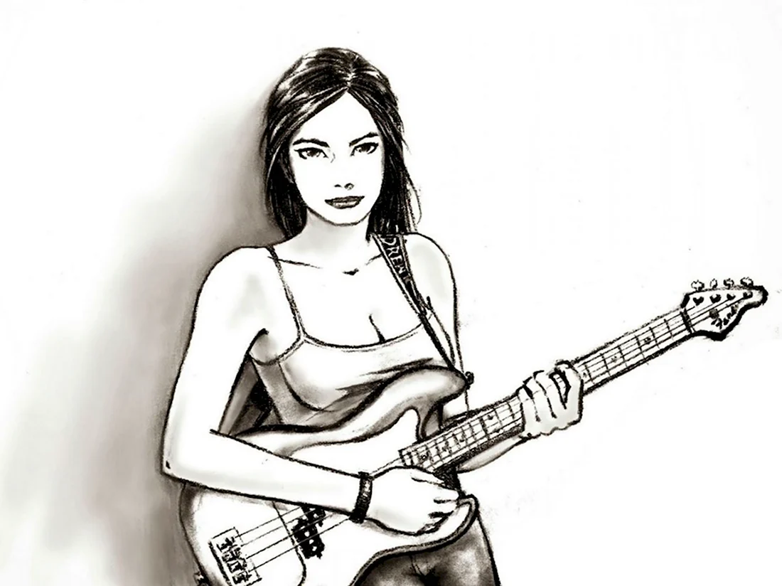 Девушка с гитарой рисунок