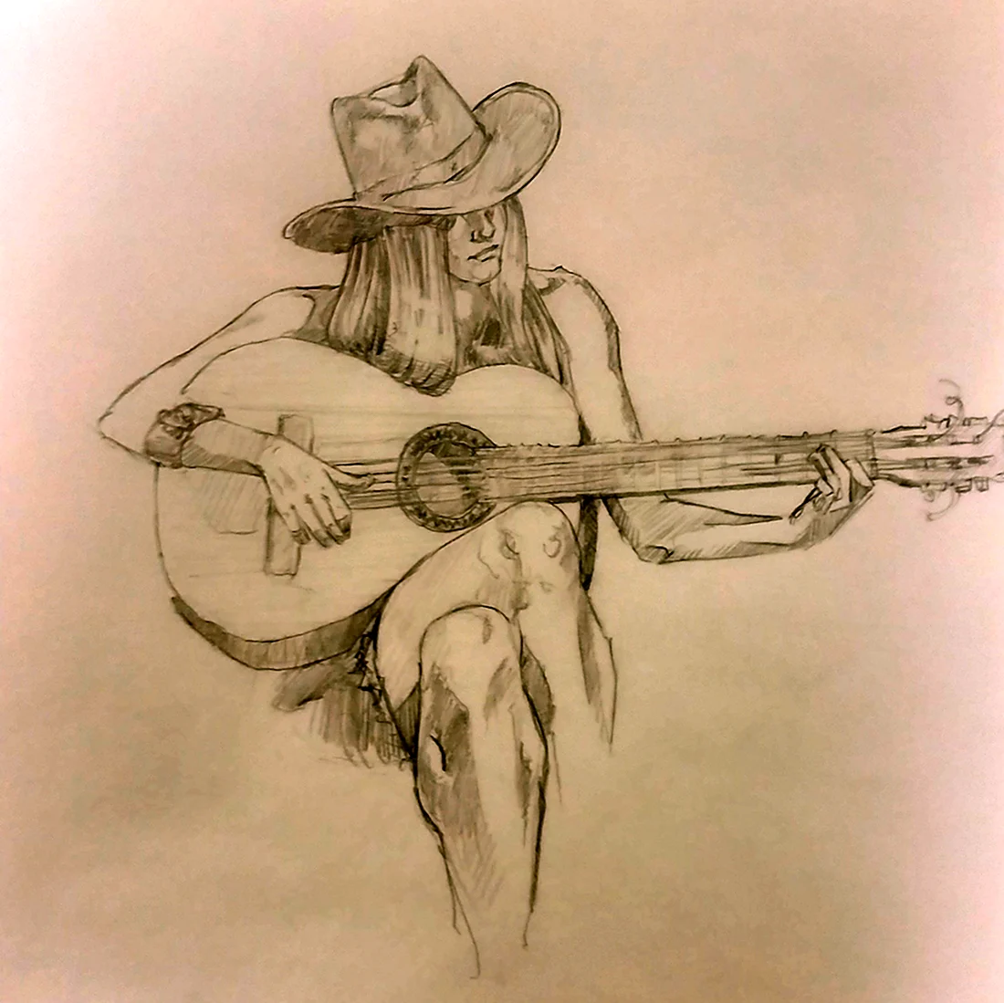 Девушка с гитарой рисунок карандашом