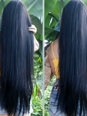 Девушки с длинными черными нарощенными волосами