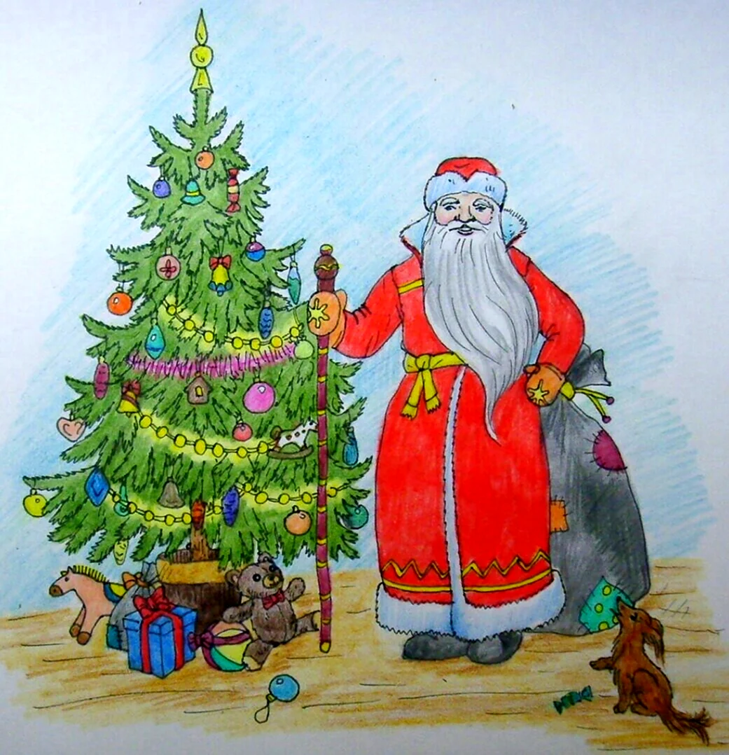 Для рисования Новогодняя елка и дед Мороз