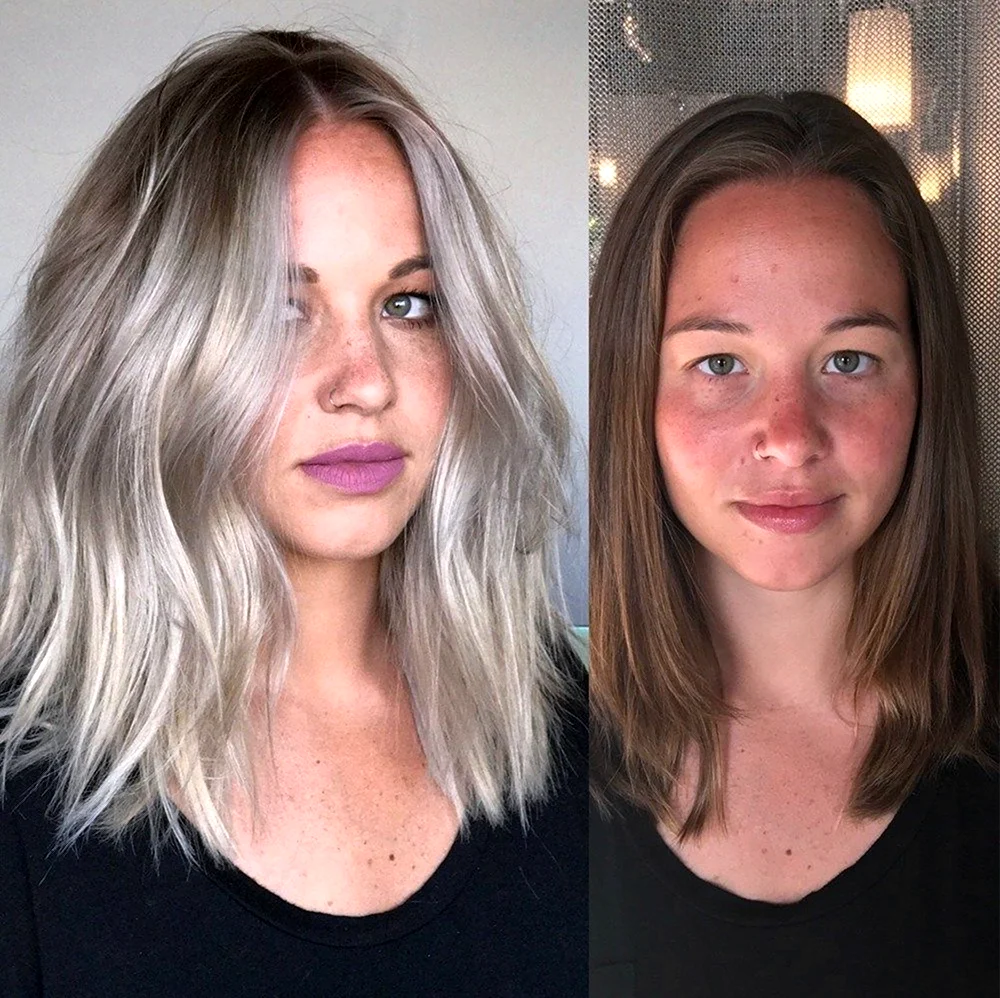 До и после окрашивания волос в блонд