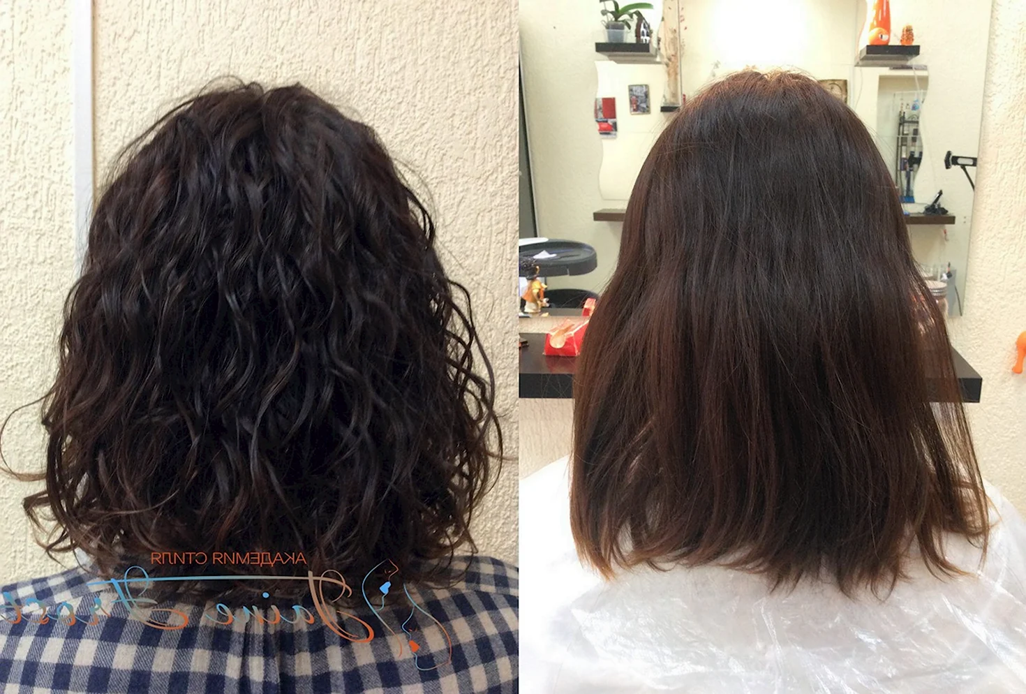 Долговременная укладка волос до и после