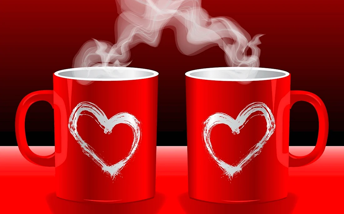 Две чашки кофе с сердечками