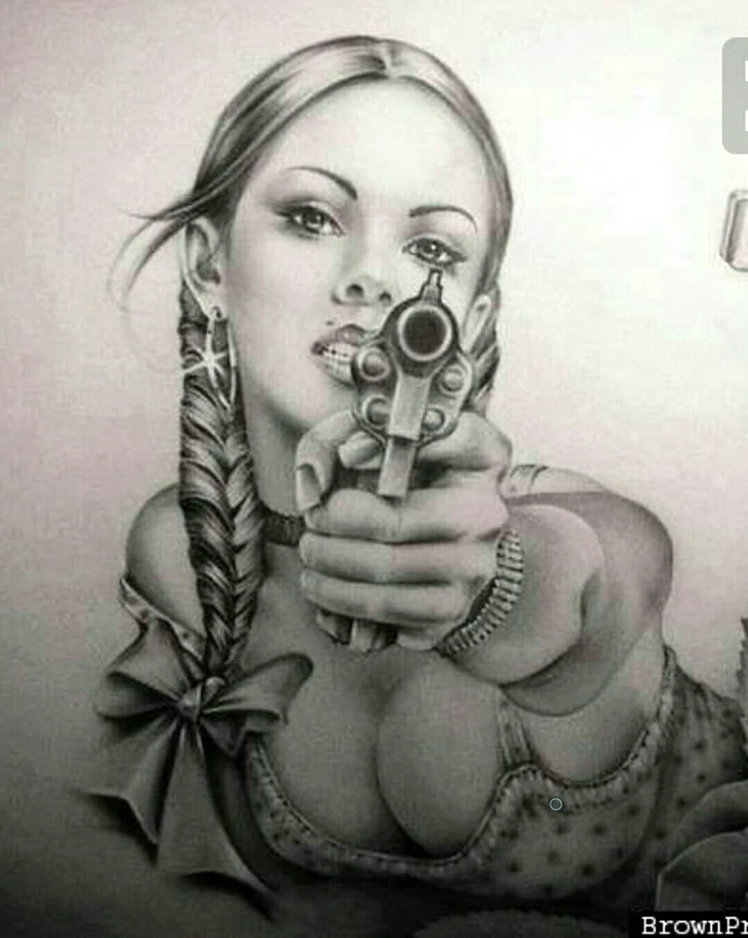 Эскиз Чикано девушка с пистолетом