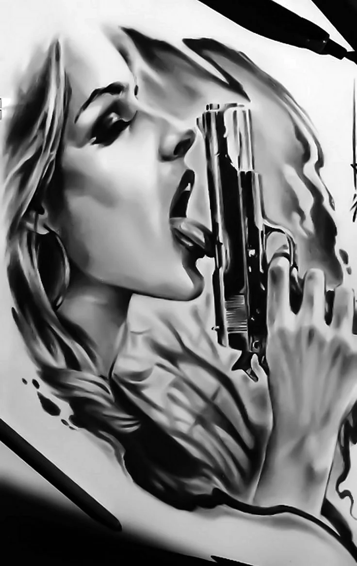 Эскиз Чикано девушка с пистолетом