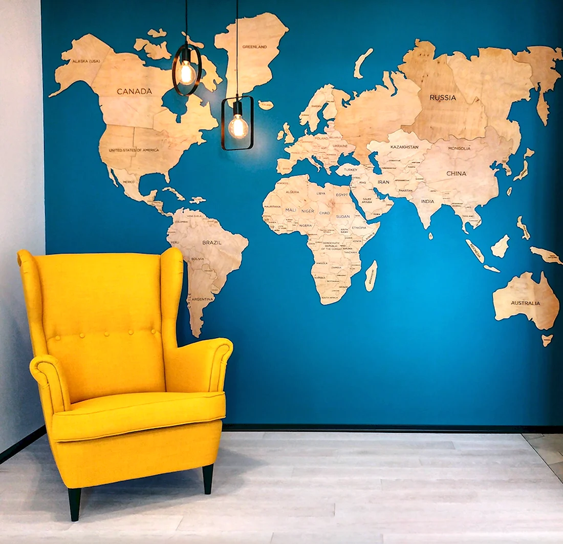 Фотообои карта мира на стене