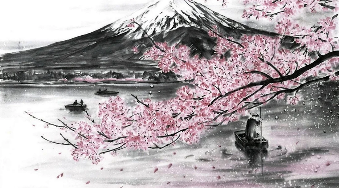 Японская Монохромная живопись Фудзияма