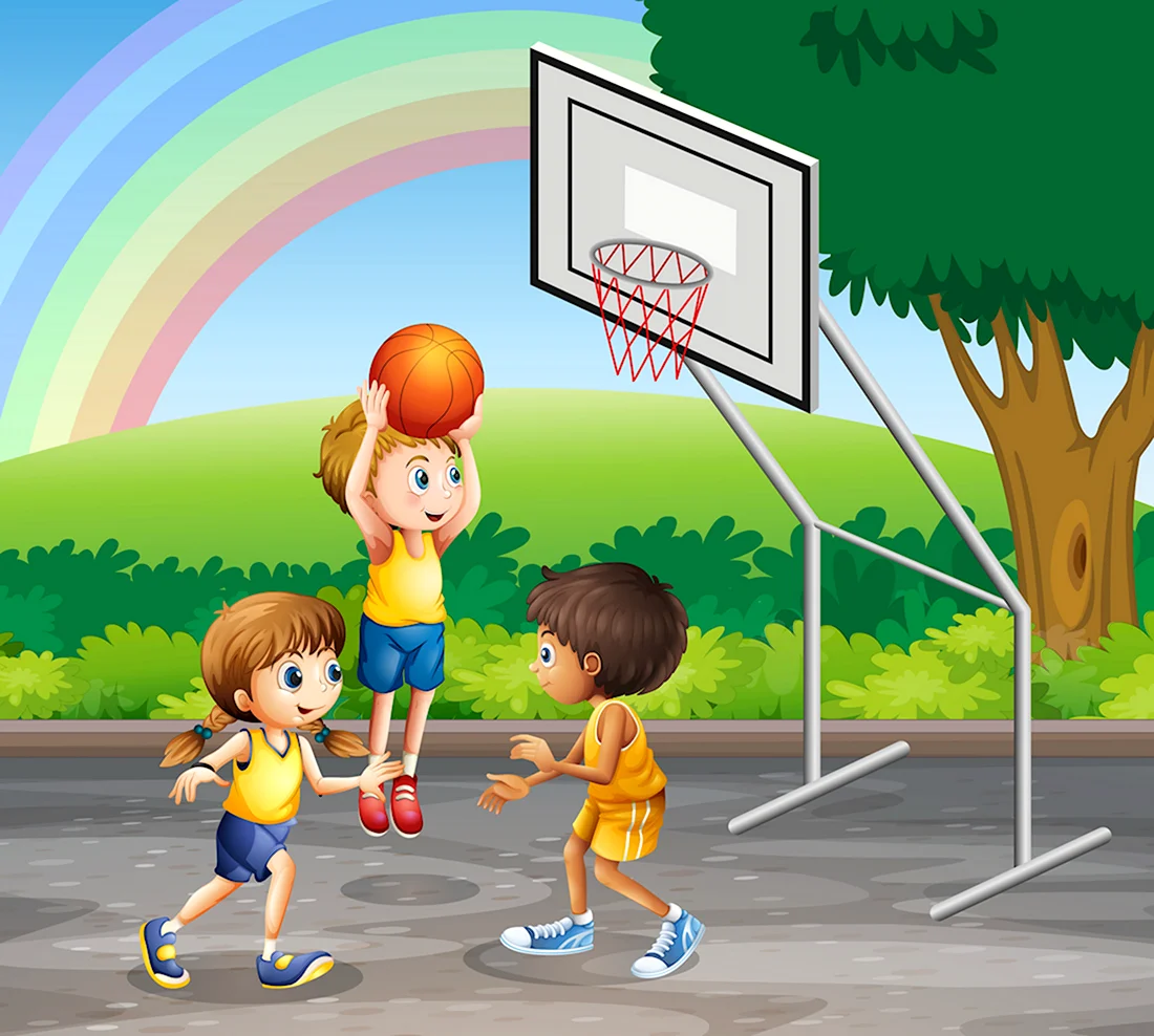 Иллюстрация детей играющих в баскетбол