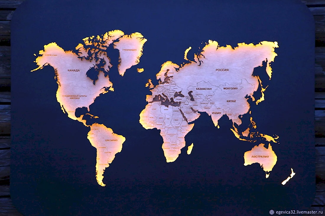 Карта мира с подсветкой на стену