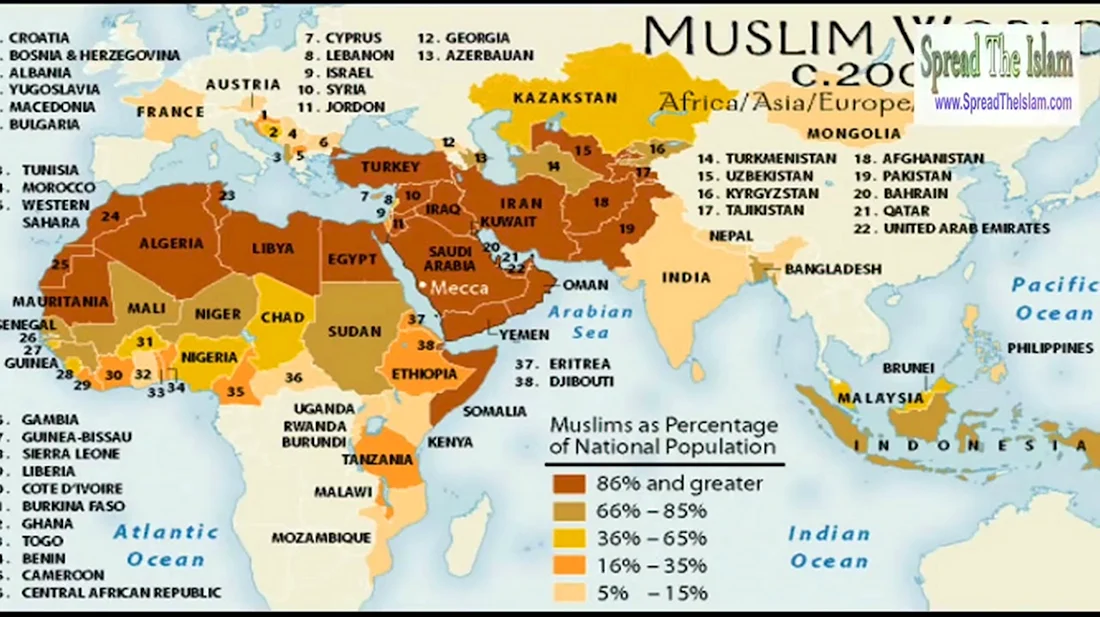 Карта распространения Ислама в мире