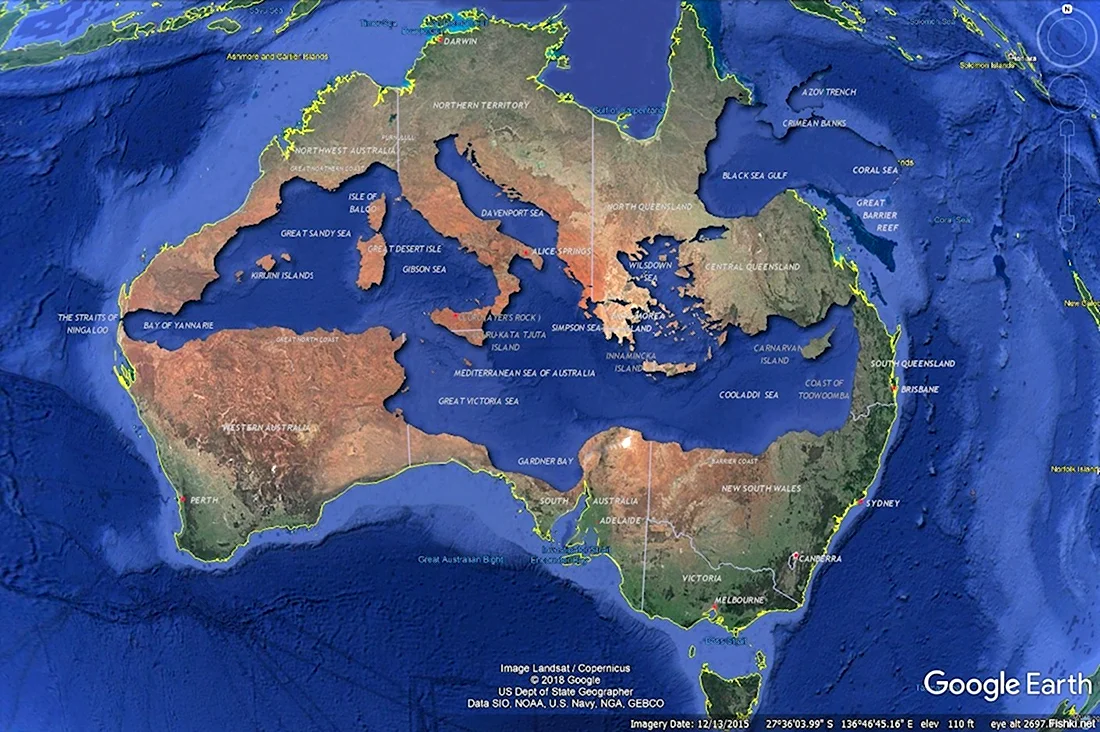 Карта Средиземного моря в Австралии