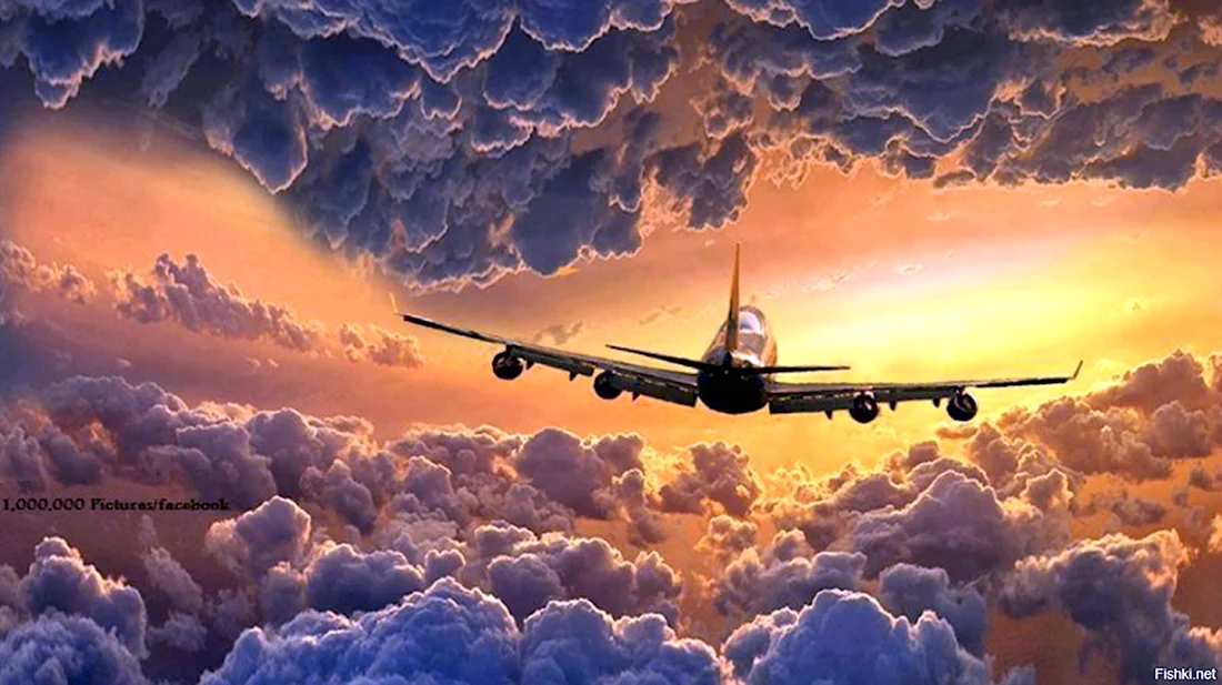 Картина самолет в небе
