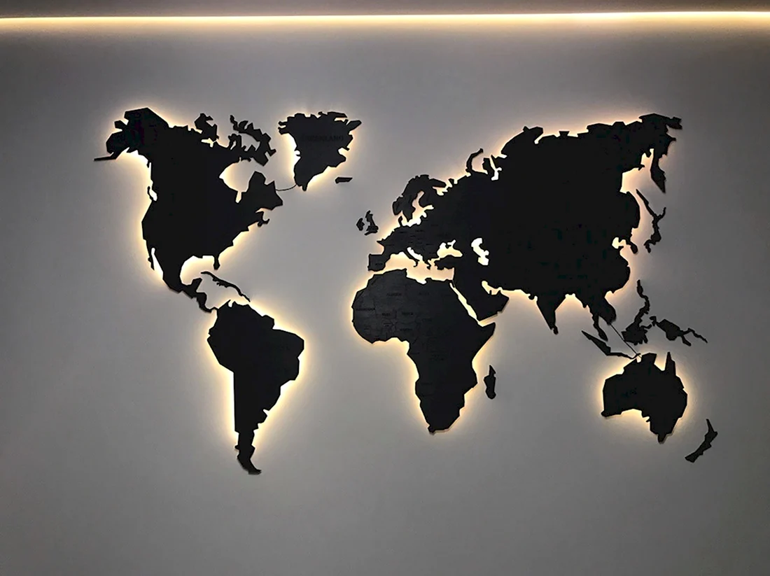 Континенты с подсветкой на стену