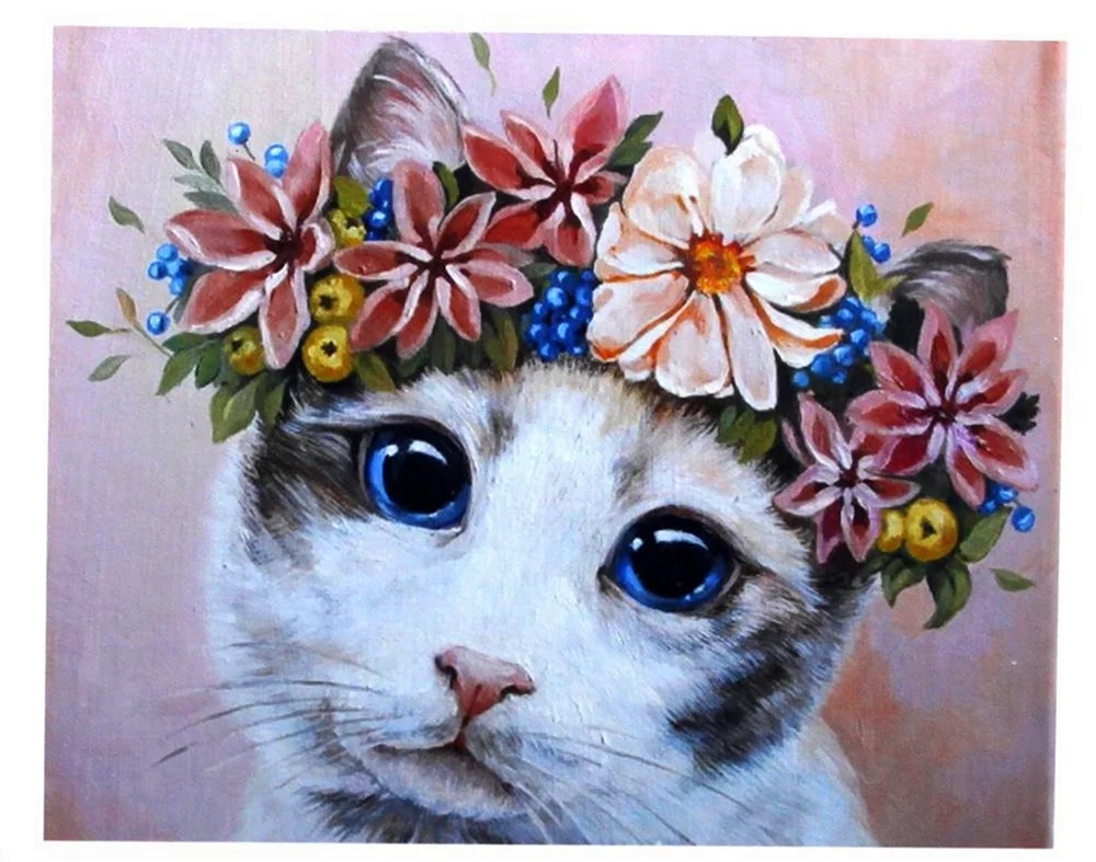 Кот в цветочном венке