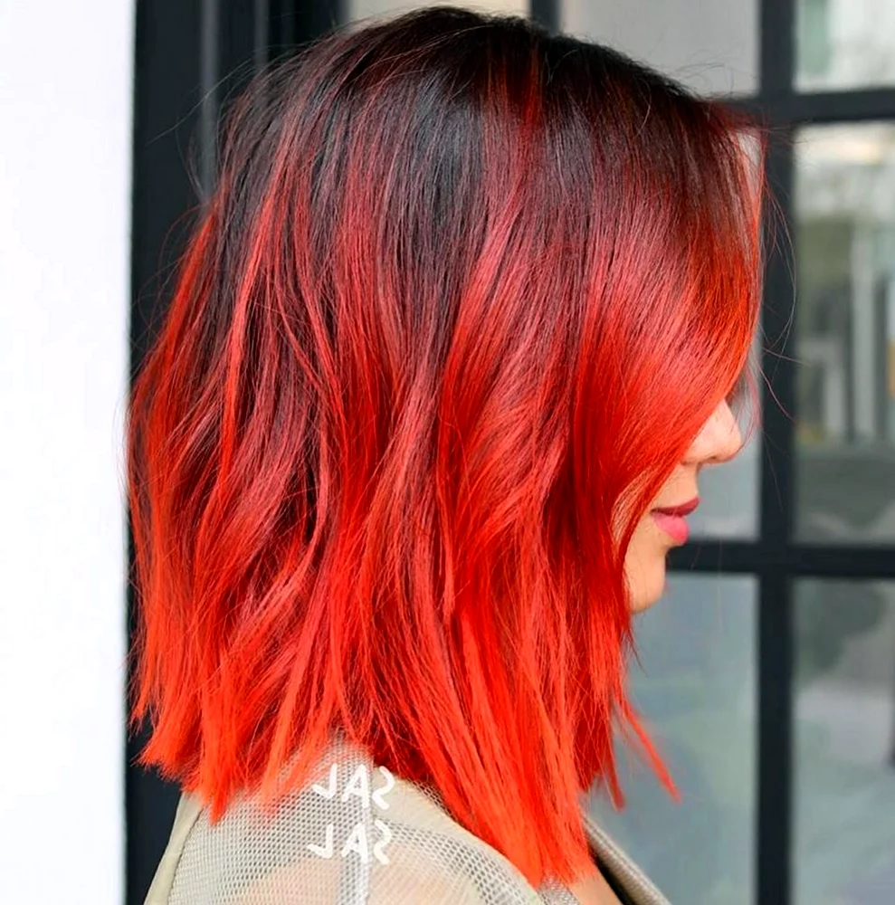 Красно рыжее омбре на короткие волосы