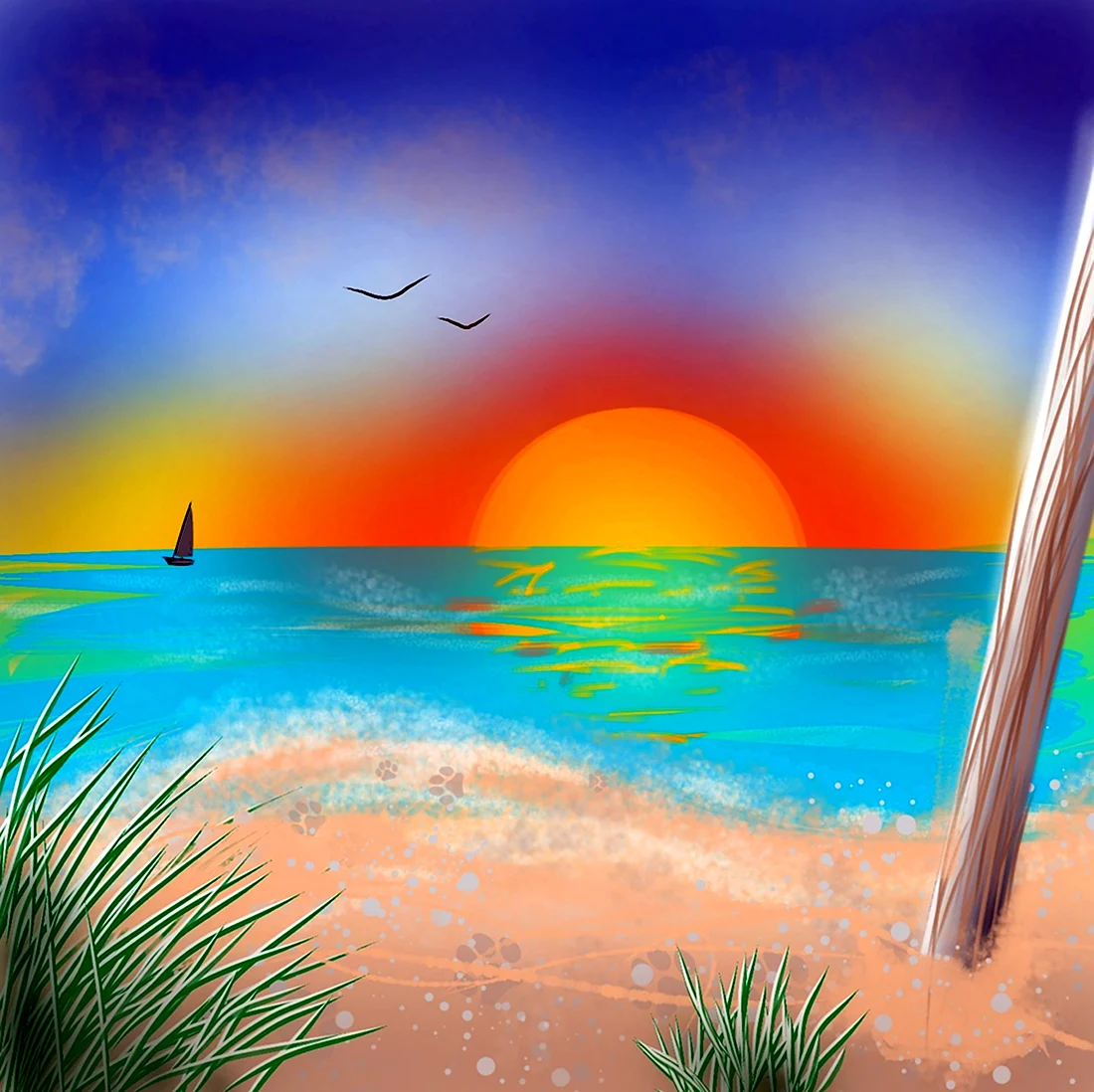 Море солнце рисунок