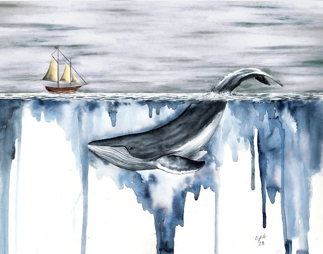 Нарисовать кита в море