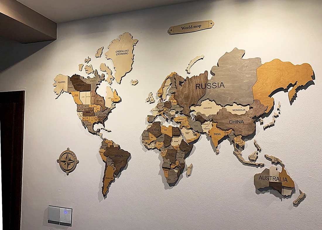 Настенная деревянная карта мира из дуба мастеркарт 150х80см