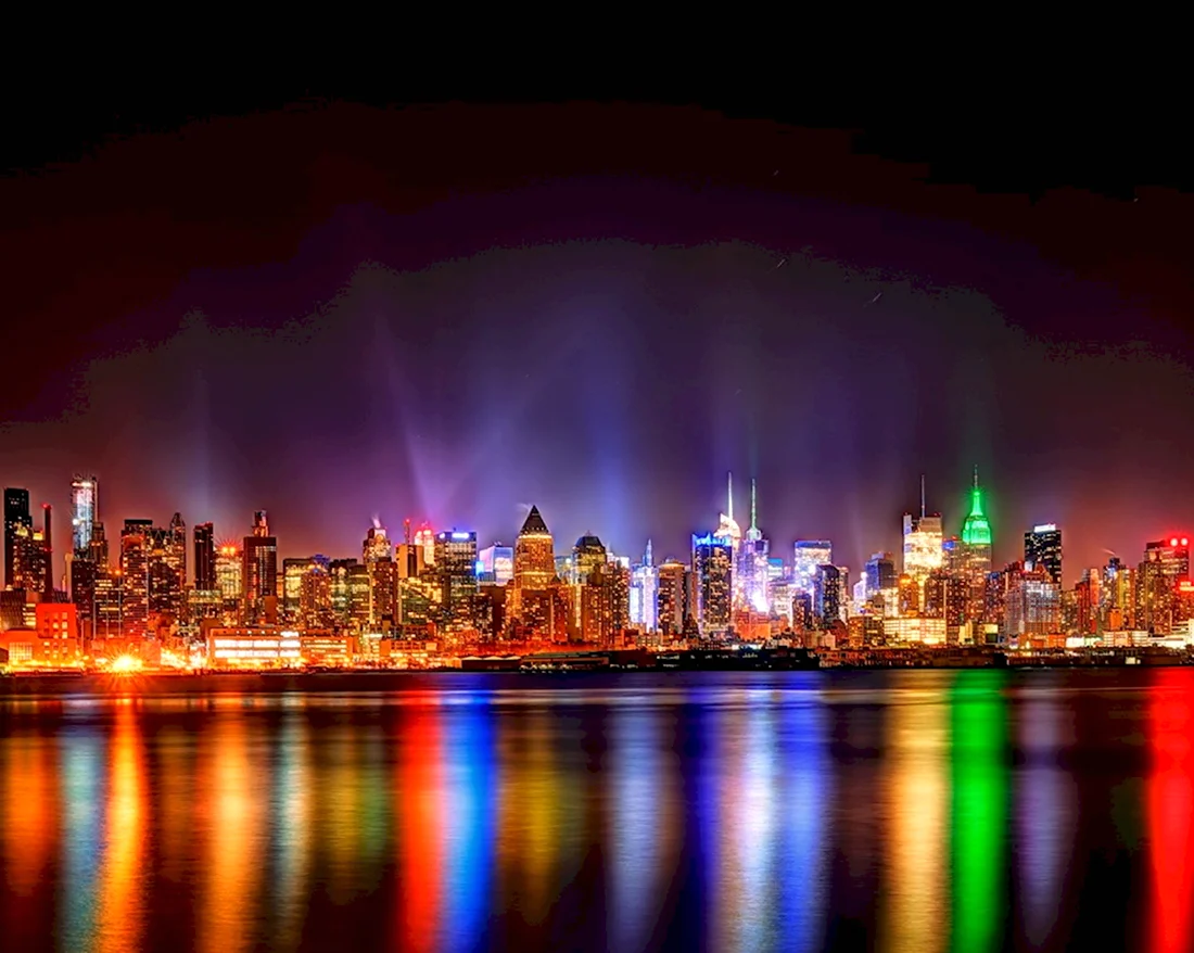 Нью Йорк огни ночного города