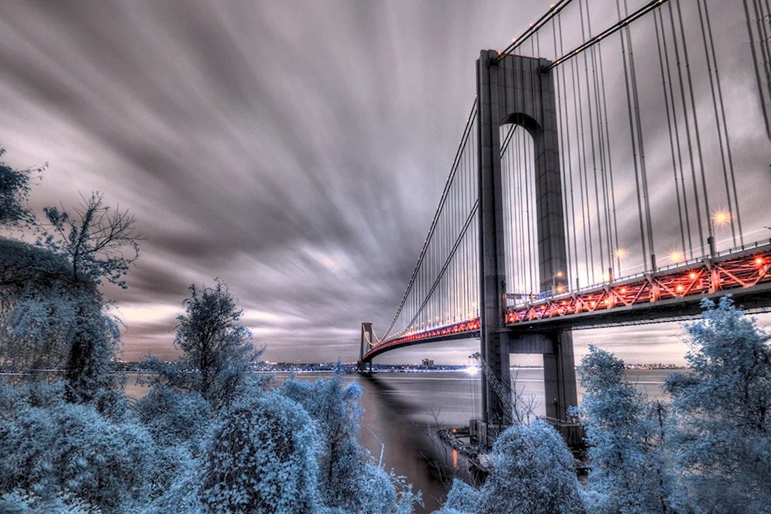 Нью Йорк зима мост