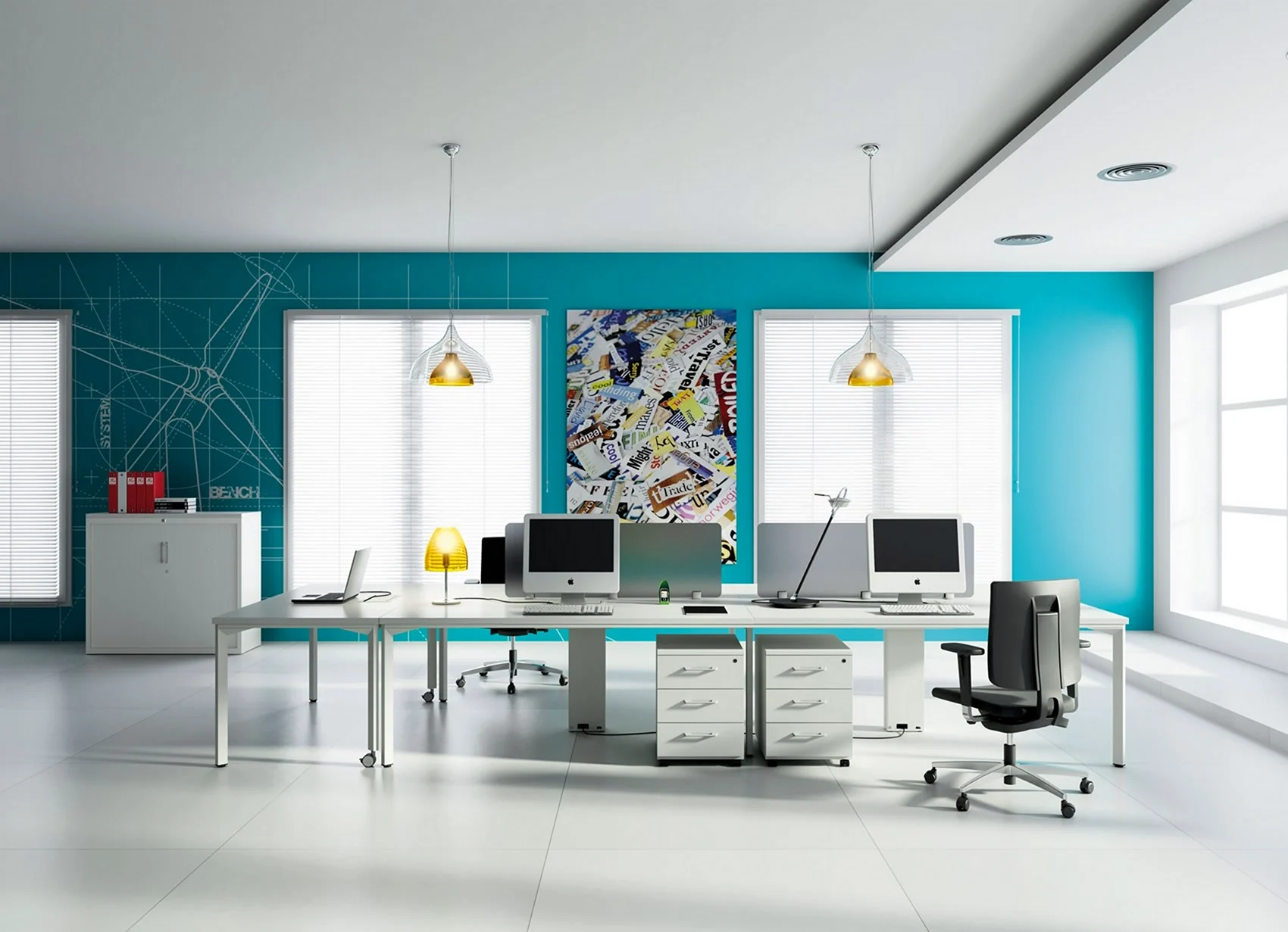 Офис с голубыми стенами