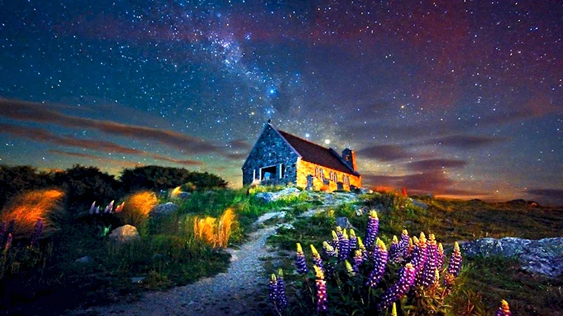 Озеро Текапо новая Зеландия ночное небо